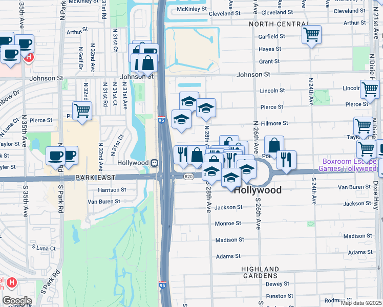 map of restaurants, bars, coffee shops, grocery stores, and more near 2826 Taylor Street in Hollywood