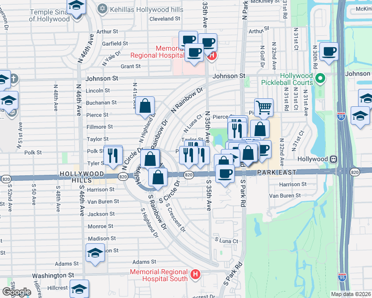 map of restaurants, bars, coffee shops, grocery stores, and more near 3700 Taylor Street in Hollywood
