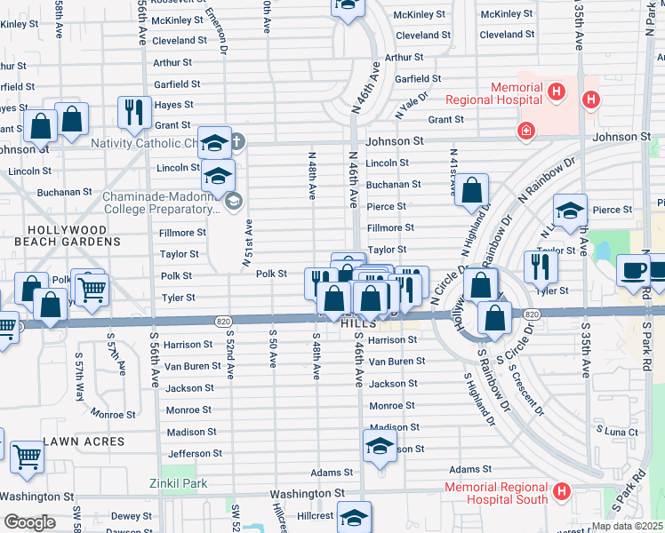 map of restaurants, bars, coffee shops, grocery stores, and more near 4730 Taylor Street in Hollywood