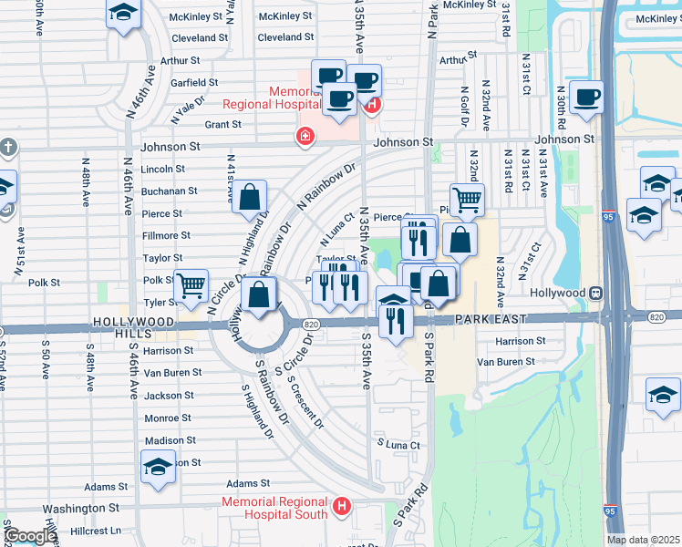 map of restaurants, bars, coffee shops, grocery stores, and more near 3518 Taylor Street in Hollywood