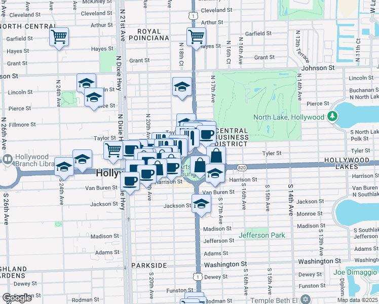 map of restaurants, bars, coffee shops, grocery stores, and more near 1807 North Young Circle in Hollywood