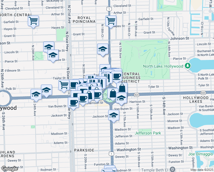map of restaurants, bars, coffee shops, grocery stores, and more near 1817 North Young Circle in Hollywood