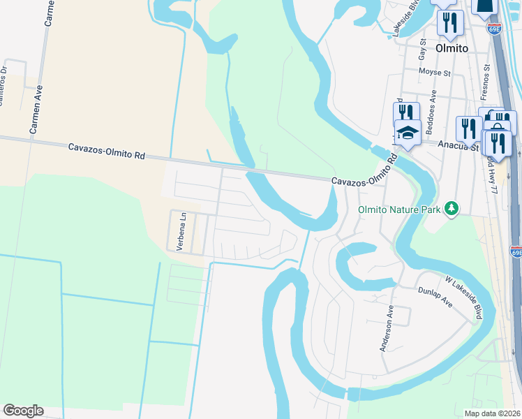 map of restaurants, bars, coffee shops, grocery stores, and more near 8512 Blue Sage in Brownsville