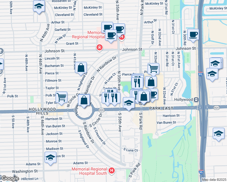 map of restaurants, bars, coffee shops, grocery stores, and more near 3518 Taylor Street in Hollywood