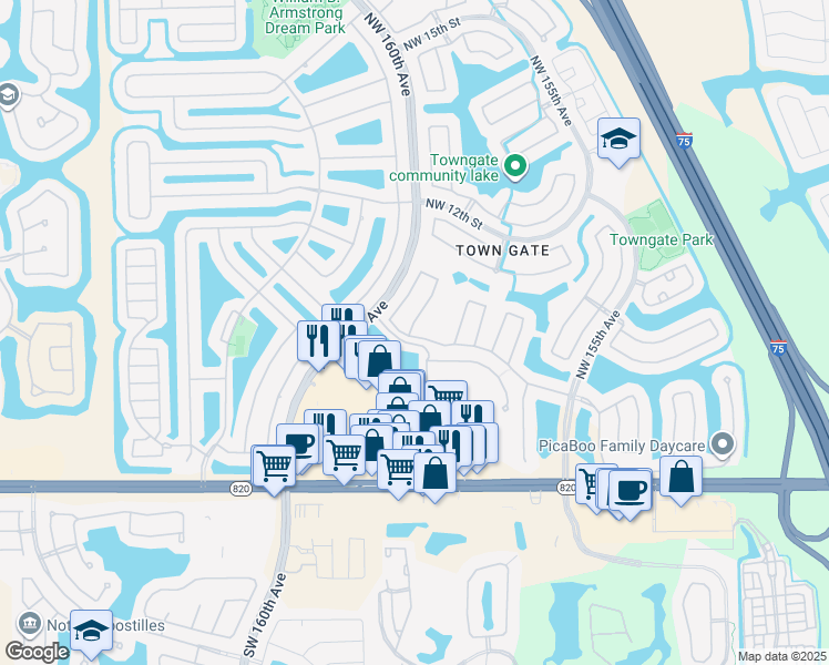 map of restaurants, bars, coffee shops, grocery stores, and more near 15891 Northwest 5th Street in Pembroke Pines