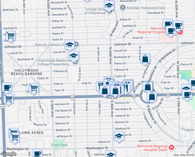 map of restaurants, bars, coffee shops, grocery stores, and more near 4730 Taylor Street in Hollywood