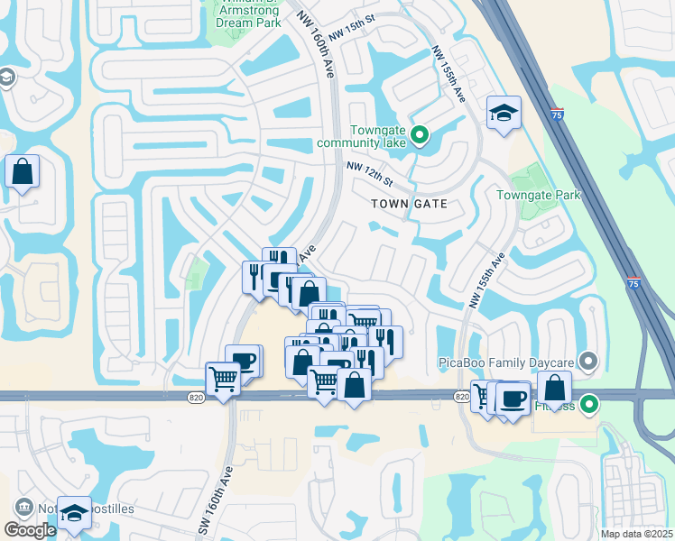 map of restaurants, bars, coffee shops, grocery stores, and more near 15891 Northwest 5th Street in Pembroke Pines