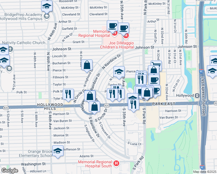 map of restaurants, bars, coffee shops, grocery stores, and more near 3700 Taylor Street in Hollywood