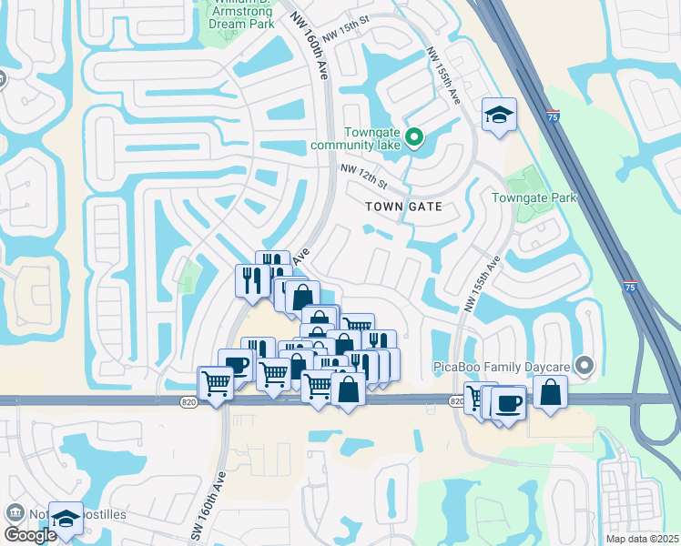 map of restaurants, bars, coffee shops, grocery stores, and more near 15891 Northwest 5th Street in Pembroke Pines