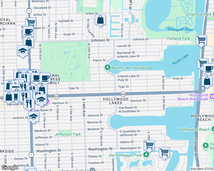 map of restaurants, bars, coffee shops, grocery stores, and more near 1231 Tyler Street in Hollywood