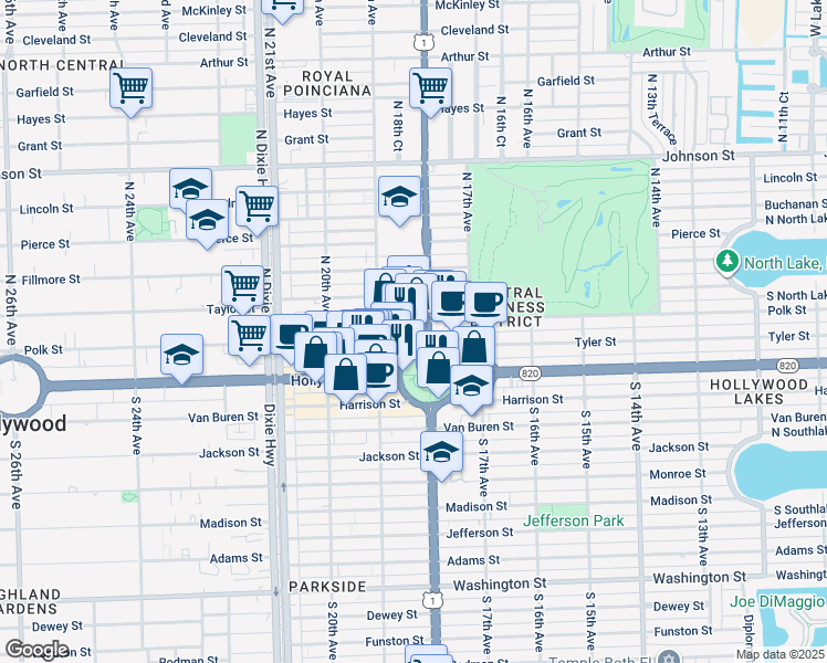 map of restaurants, bars, coffee shops, grocery stores, and more near 1817 North Young Circle in Hollywood