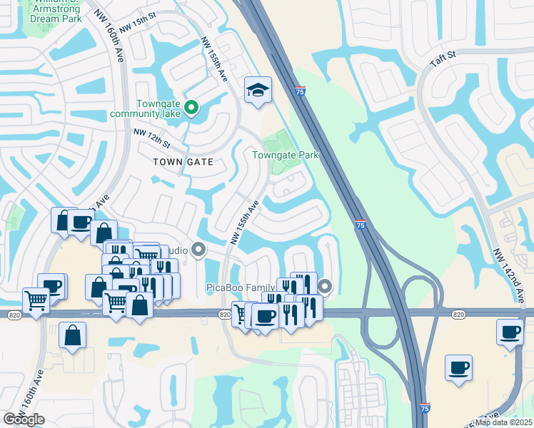 map of restaurants, bars, coffee shops, grocery stores, and more near 15349 Northwest 7th Street in Pembroke Pines