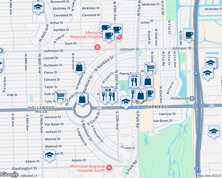 map of restaurants, bars, coffee shops, grocery stores, and more near 3518 Taylor Street in Hollywood