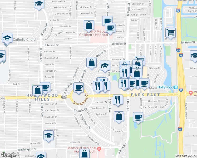 map of restaurants, bars, coffee shops, grocery stores, and more near 3700 Taylor Street in Hollywood