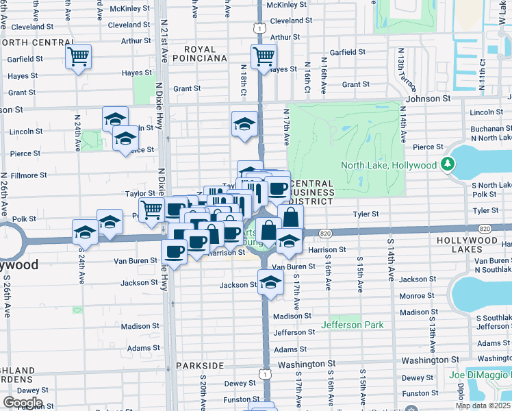 map of restaurants, bars, coffee shops, grocery stores, and more near 1817 North Young Circle in Hollywood
