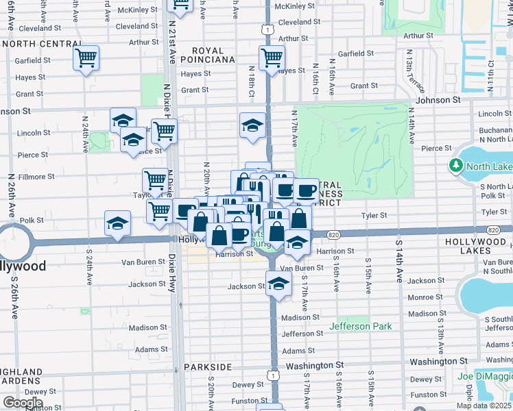 map of restaurants, bars, coffee shops, grocery stores, and more near 1817 North Young Circle in Hollywood