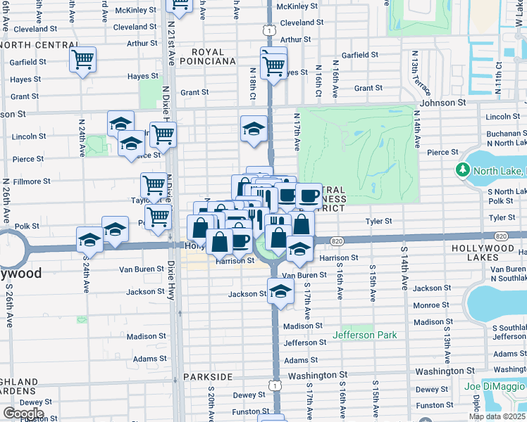 map of restaurants, bars, coffee shops, grocery stores, and more near 1817 North Young Circle in Hollywood