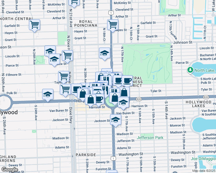 map of restaurants, bars, coffee shops, grocery stores, and more near 1817 North Young Circle in Hollywood