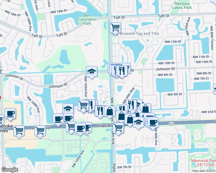 map of restaurants, bars, coffee shops, grocery stores, and more near 701 Promenade Drive in Pembroke Pines