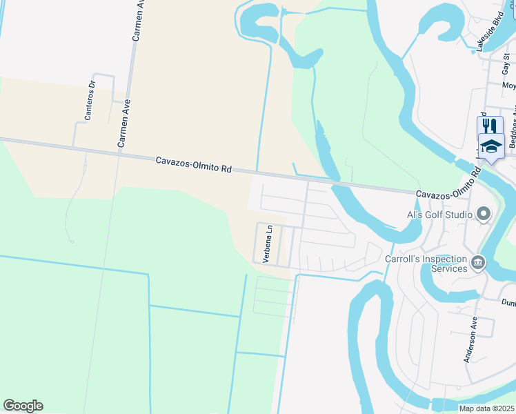 map of restaurants, bars, coffee shops, grocery stores, and more near 5864 Blue Sage Lane in Brownsville