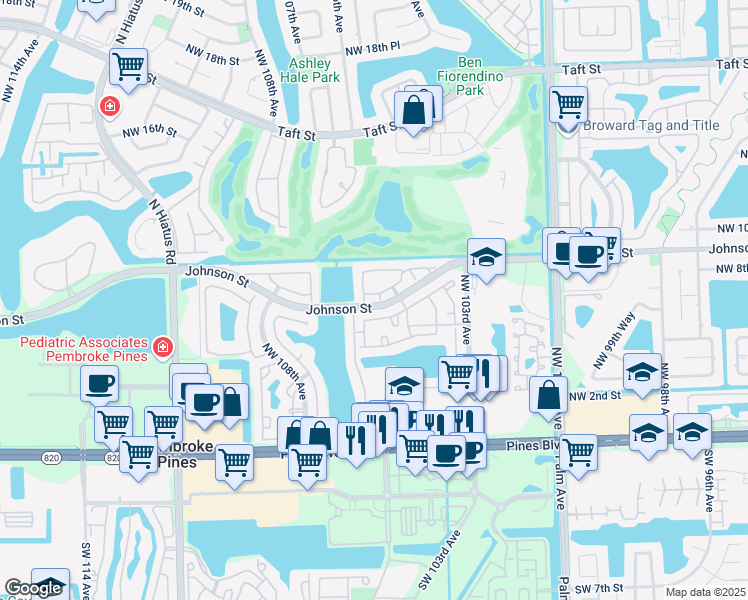 map of restaurants, bars, coffee shops, grocery stores, and more near 10561 Northwest 8th Street in Pembroke Pines