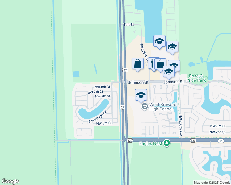 map of restaurants, bars, coffee shops, grocery stores, and more near 651 Johnson Street in Pembroke Pines