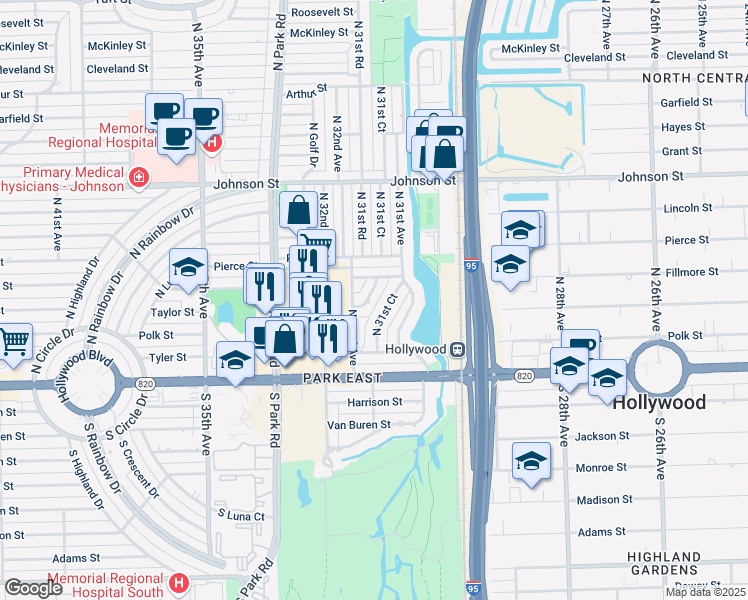 map of restaurants, bars, coffee shops, grocery stores, and more near 3134 Fillmore Street in Hollywood