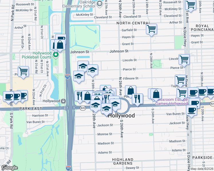 map of restaurants, bars, coffee shops, grocery stores, and more near 2706 Fillmore Street in Hollywood