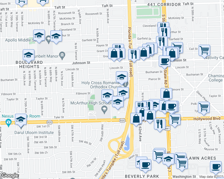 map of restaurants, bars, coffee shops, grocery stores, and more near 6331 Eaton Street in Hollywood