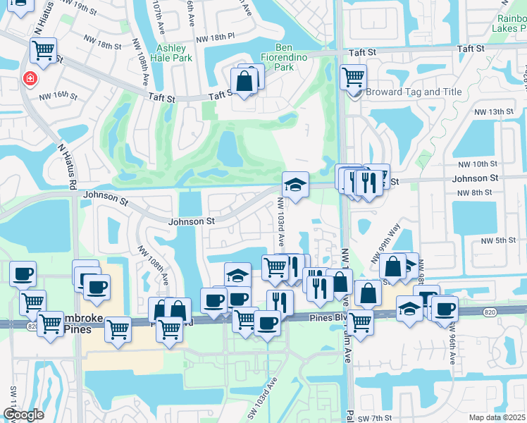 map of restaurants, bars, coffee shops, grocery stores, and more near 89 Northwest 8th Street in Pembroke Pines