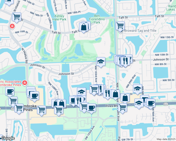 map of restaurants, bars, coffee shops, grocery stores, and more near 10362 Northwest 11th Street in Pembroke Pines