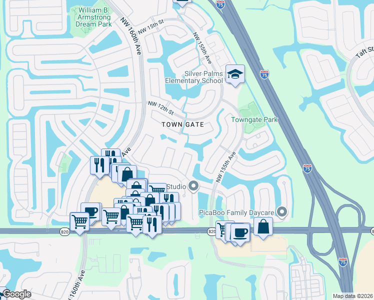 map of restaurants, bars, coffee shops, grocery stores, and more near 15788 Northwest 10th Street in Pembroke Pines