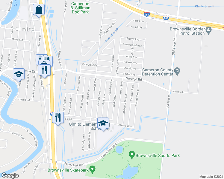 map of restaurants, bars, coffee shops, grocery stores, and more near 7001 Austrian Pine in Brownsville