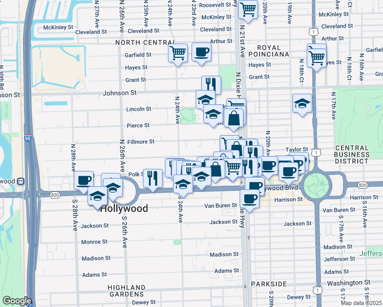 map of restaurants, bars, coffee shops, grocery stores, and more near 2332 Fillmore Street in Hollywood