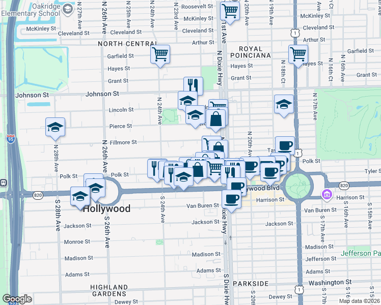 map of restaurants, bars, coffee shops, grocery stores, and more near 2238 Fillmore Street in Hollywood