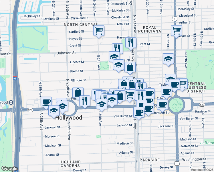 map of restaurants, bars, coffee shops, grocery stores, and more near 2332 Fillmore Street in Hollywood