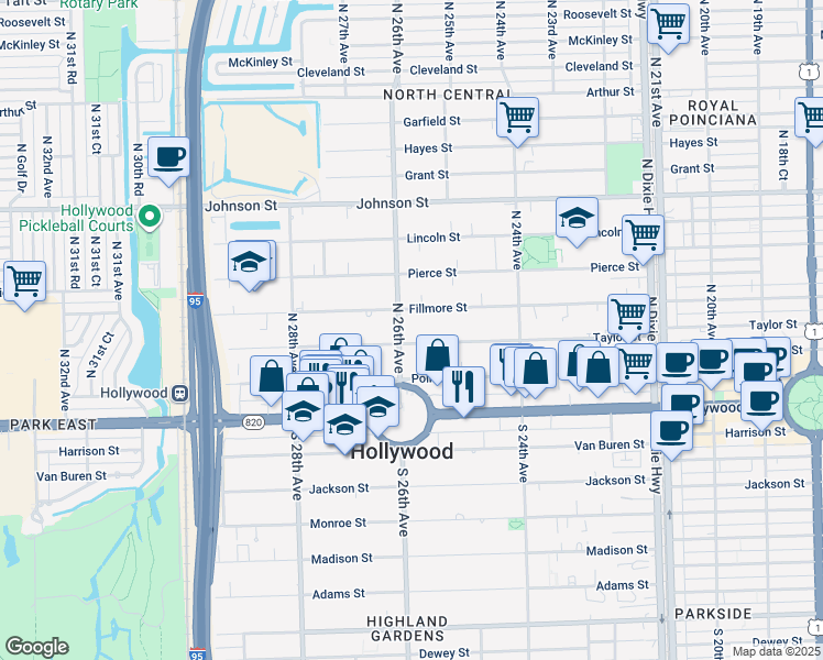 map of restaurants, bars, coffee shops, grocery stores, and more near 2534 Fillmore Street in Hollywood