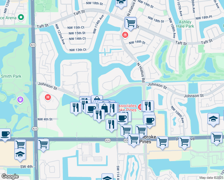 map of restaurants, bars, coffee shops, grocery stores, and more near 1000 Colony Point Circle in Pembroke Pines