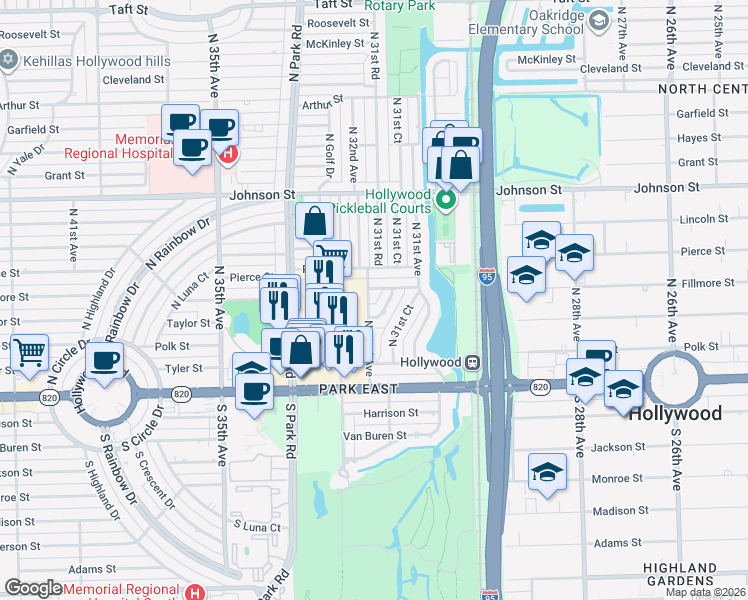 map of restaurants, bars, coffee shops, grocery stores, and more near 3134 Fillmore Street in Hollywood