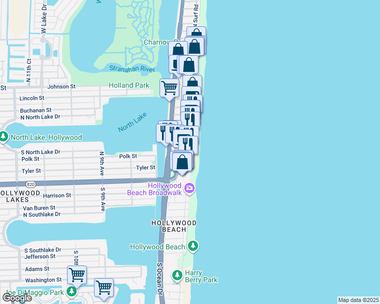 map of restaurants, bars, coffee shops, grocery stores, and more near 298 Arizona Street in Hollywood