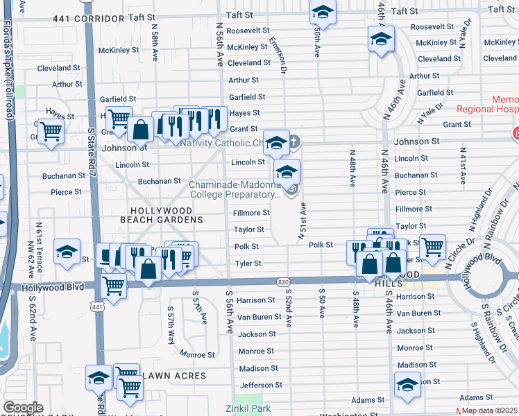 map of restaurants, bars, coffee shops, grocery stores, and more near 5401 Fillmore Street in Hollywood