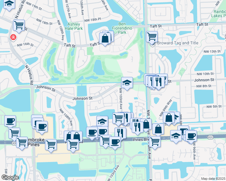 map of restaurants, bars, coffee shops, grocery stores, and more near 89 Northwest 8th Street in Pembroke Pines