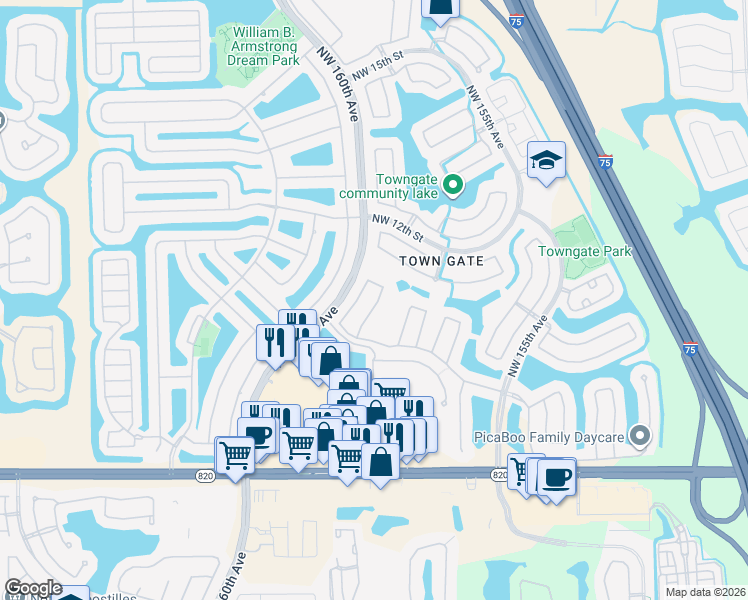map of restaurants, bars, coffee shops, grocery stores, and more near 646 Northwest 159th Avenue in Pembroke Pines