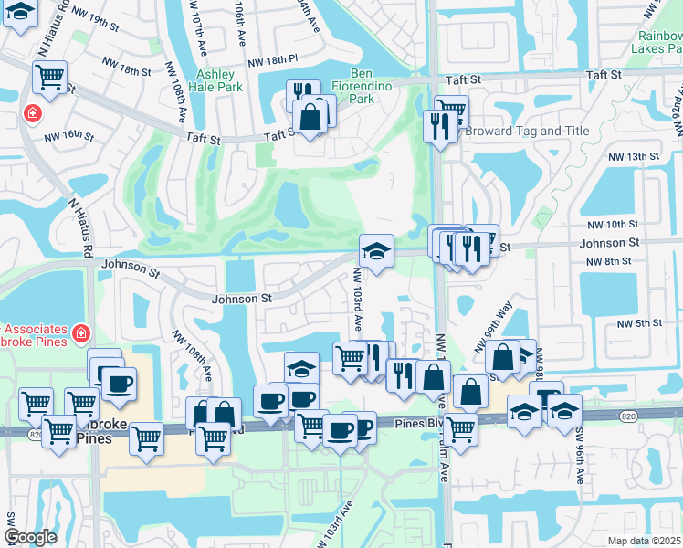 map of restaurants, bars, coffee shops, grocery stores, and more near 89 Northwest 8th Street in Pembroke Pines