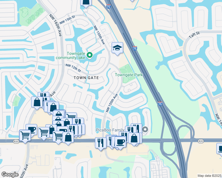 map of restaurants, bars, coffee shops, grocery stores, and more near 700 Northwest 156th Avenue in Pembroke Pines