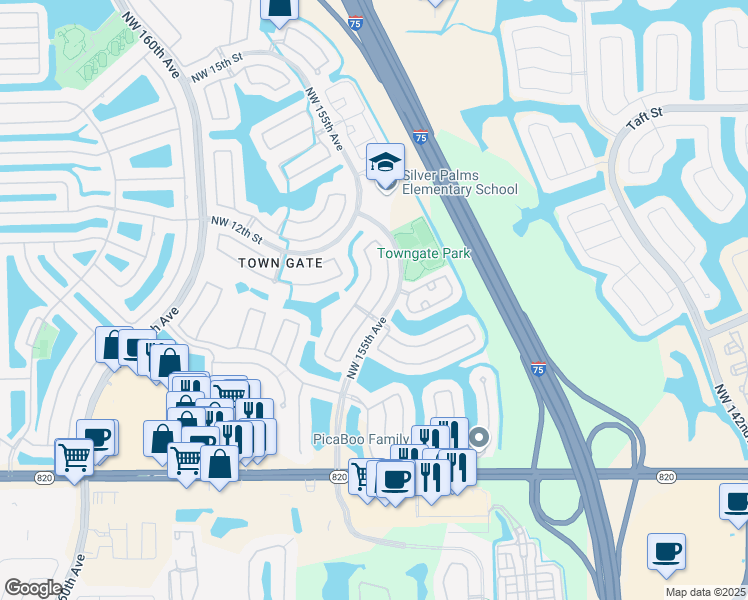 map of restaurants, bars, coffee shops, grocery stores, and more near 774 Northwest 155th Terrace in Pembroke Pines