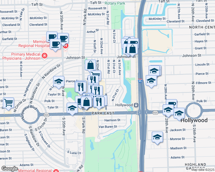 map of restaurants, bars, coffee shops, grocery stores, and more near 3134 Fillmore Street in Hollywood