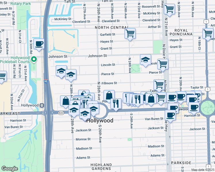 map of restaurants, bars, coffee shops, grocery stores, and more near 2534 Fillmore Street in Hollywood