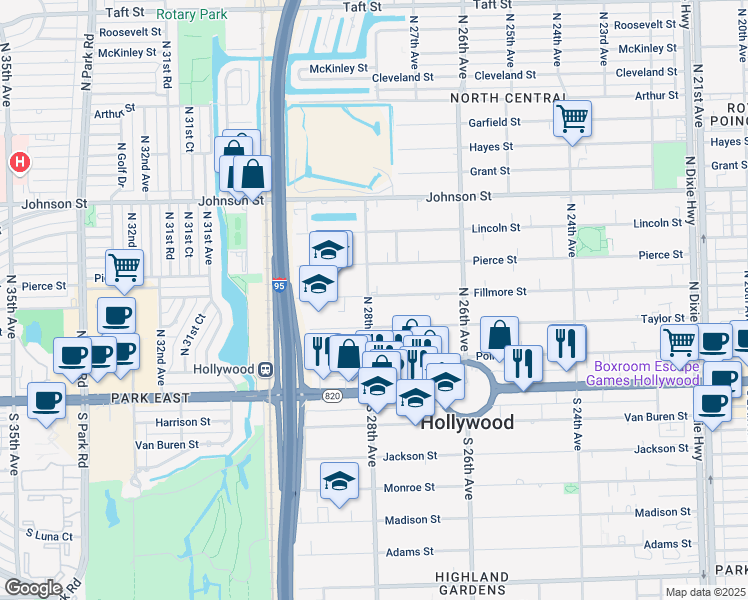 map of restaurants, bars, coffee shops, grocery stores, and more near 2738 Fillmore Street in Hollywood