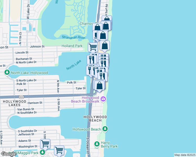 map of restaurants, bars, coffee shops, grocery stores, and more near 321 Arizona St in Hollywood